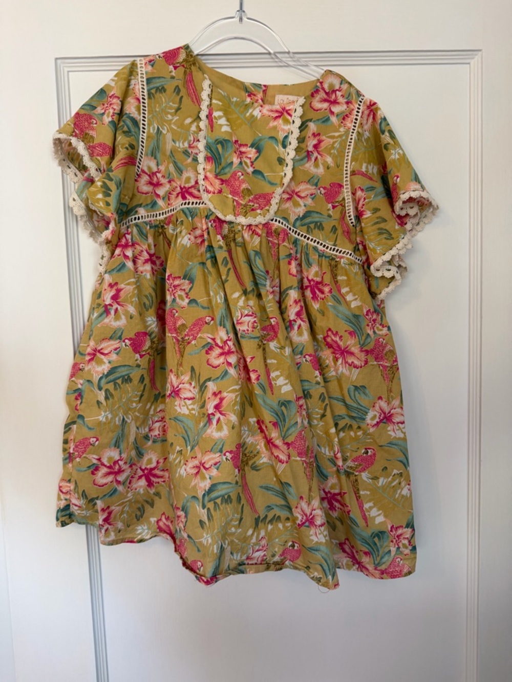 Girls' Floral Yellow Pink Tropical Cotton Dress